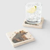 トラバーチン石コースターとグリズリーベアーカブ ストーンコースター (横)