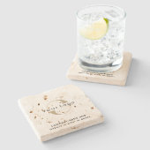 トラバーチン、ブランアートド、会社のビジネスロゴ ストーンコースター (横)