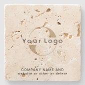 トラバーチン、ブランアートド、会社のビジネスロゴ ストーンコースター (正面)