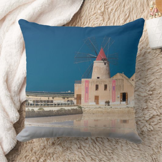 トラパニの塩水性沼沢の風車および塩鍋 クッション (ブランケット)