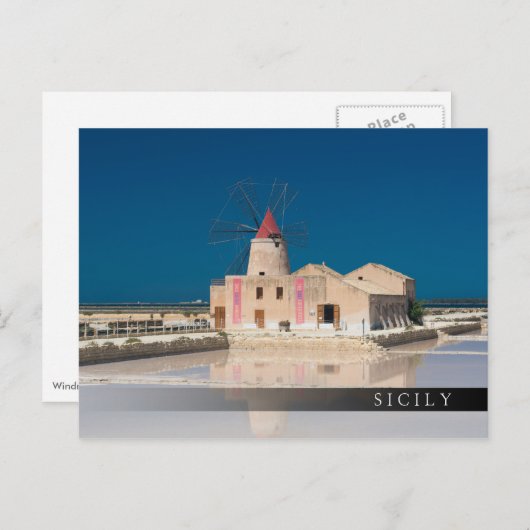 トラパニの塩辛い場所で風車と塩 ポストカード (正面/裏面)