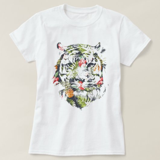 トラピカルパターンのキュートなTシャツ - タイガー Tシャツ (デザイン正面)
