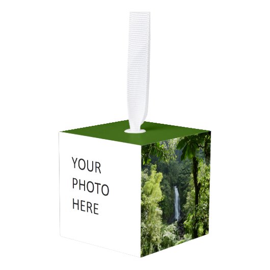 トラファルガー滝熱帯雨林写真 キューブオーナメント (正面アングル)