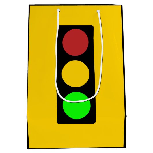 トラフィックのライト前方の注意の道路標識 ミディアムペーパーバッグ (裏面)