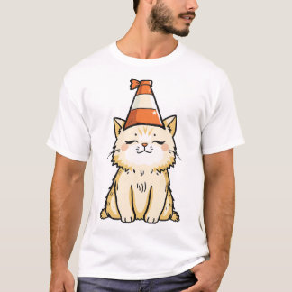 トラフィックコーンハットでドリーミー猫 Tシャツ