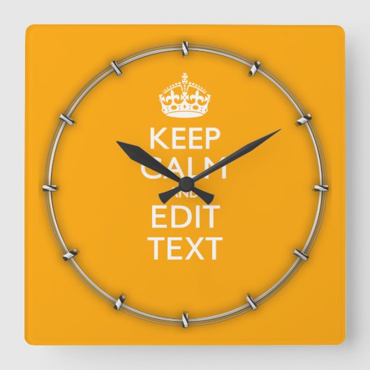 トラフィック黄色の保デコールCalmとテキスト スクエア壁時計 (正面)