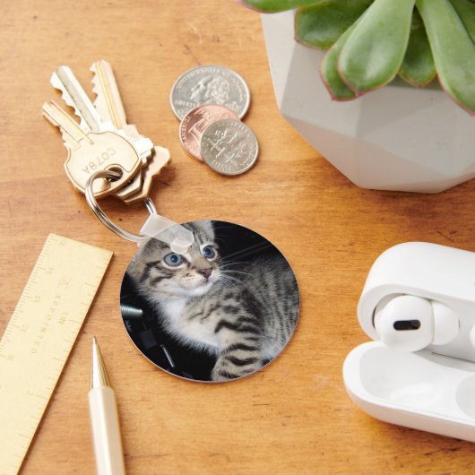「トラブルのヒゲ – いたずら好きな虎猫子猫 キーホルダー (デスク)
