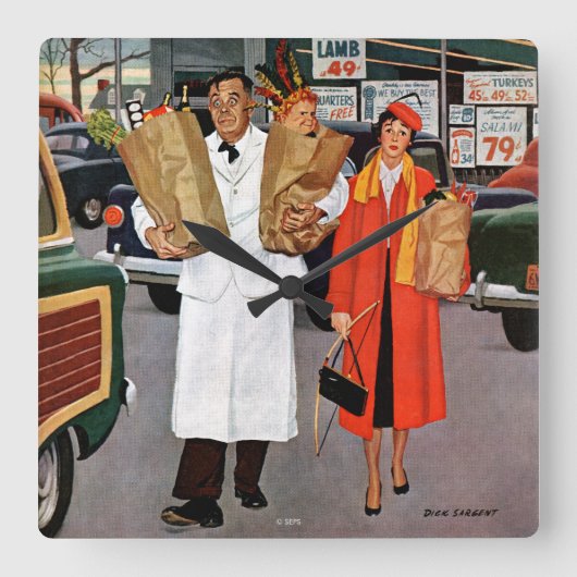 トラブル満載の袋 スクエア壁時計 (正面)