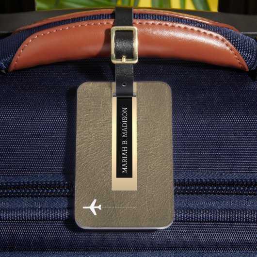 トラベエレガントラー金ゴールドメタル&レザーモノグラムの ラゲッジタグ (正面インサイチュ2)