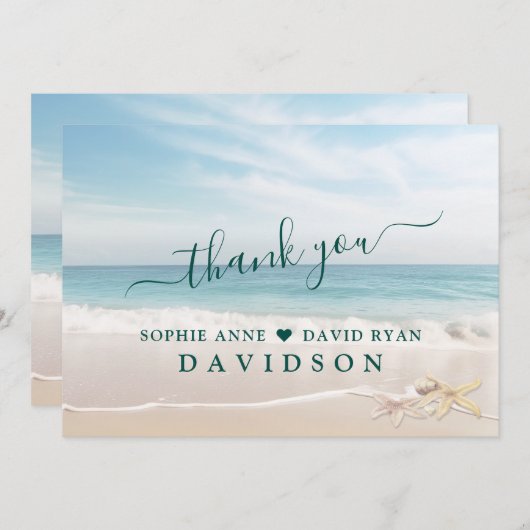 トラベエレガントルシーサイドビーチヒトデ結婚ィス サンキューカード (正面/裏面)