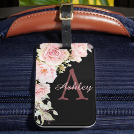 トラベエレガントルモノグラムのピンクの水の色のバラ ラゲッジタグ