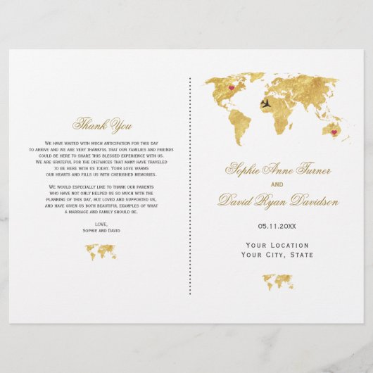 トラベエレガントル金ゴールドワールドマップ結婚式 プログラム (正面)