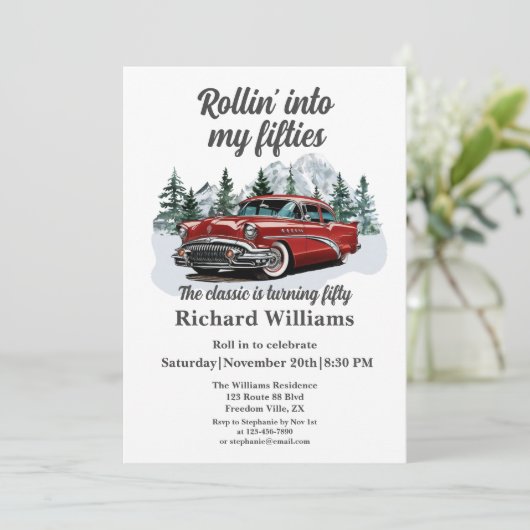 トラベクラシックルレトロカー転がズ50誕生日 招待状 (スタンド正面)