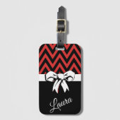 トラベパーソナライズされたルレッド白黒ボーシェブロン ラゲッジタグ (正面縦)