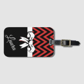 トラベパーソナライズされたルレッド白黒ボーシェブロン ラゲッジタグ (正面横)