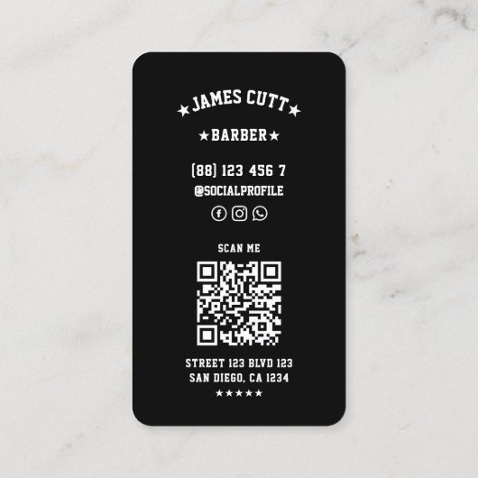 トラベミニマルル理容師はさみバーバーショップブラック 名刺 (裏面)