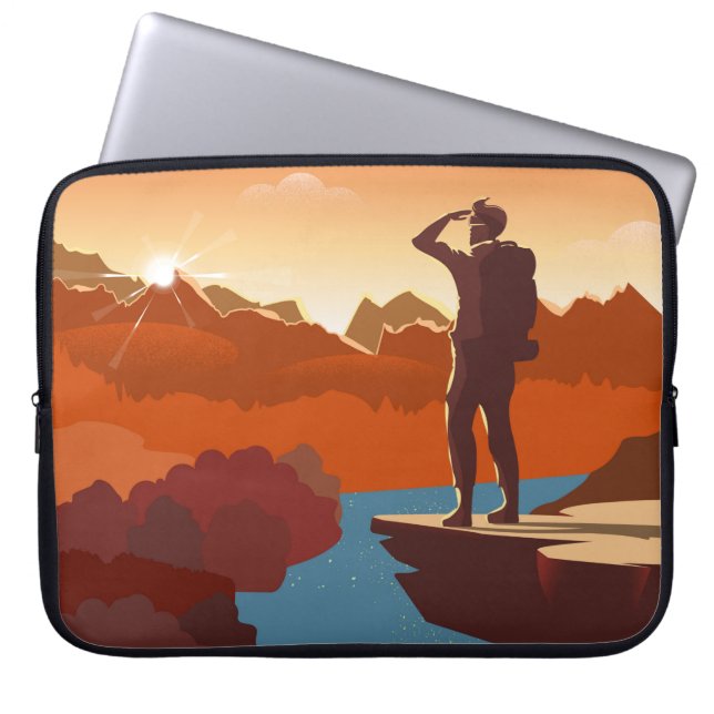 トラベラーまたはエクスプローラ、バックパック付き、tに立つ ラップトップスリーブ (正面)