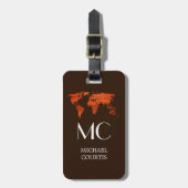 トラベラーウッドワールドマップブラックモノグラムの名 ラゲッジタグ (正面縦)