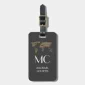 トラベラーウッドワールドマップブラックモノグラムの名 ラゲッジタグ (正面縦)