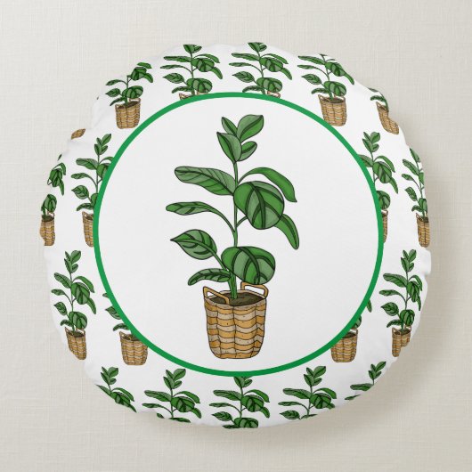 トラベラーズパーム手描き植物 ラウンドクッション (正面)