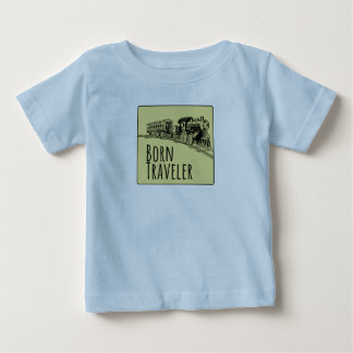 トラベラ生まれートレインイラストレーション黄色の背景 ベビーTシャツ