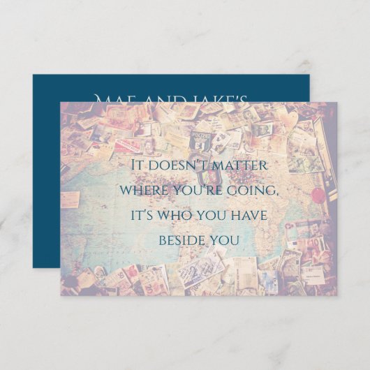 トラベルをテーマにしたマップ日付の保存 招待状 (正面/裏面)