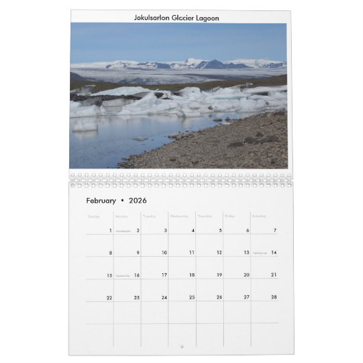 トラベルアイスランド2020カレンダーバイラウノジョクス カレンダー (2月 2026)