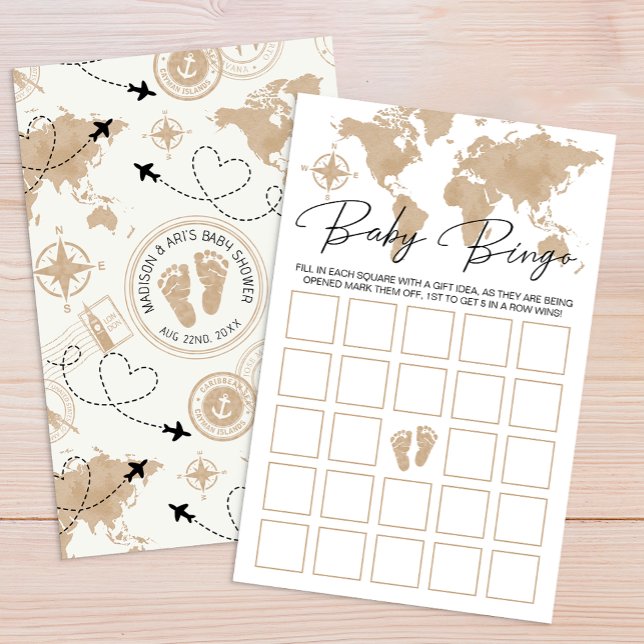 トラベルアドベンチャーベビービンゴゲームカード (Baby Shower Baby Bingo)