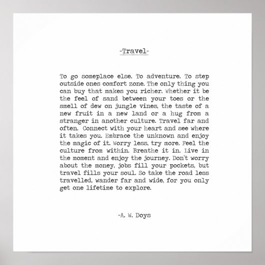 トラベルアドベンチャー引用文by A. W. Doys ポスター (正面)