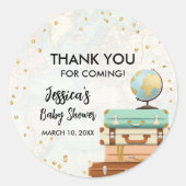 トラベルアドベンチャー金ゴールド紙吹雪ベビーシャワー ラウンドシール (正面)