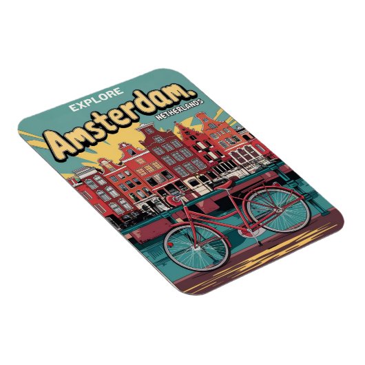 トラベルアムステルダムの自転車ヴィンテージギフト マグネット (右側)