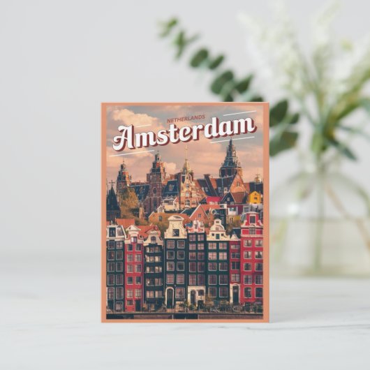 トラベルアムステルダムカラフルはヴィンテージギフトを収容 ポストカード (スタンド正面)