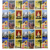 トラベルアメリカヴィンテージレトロコラージュ シャワーカーテン (正面)