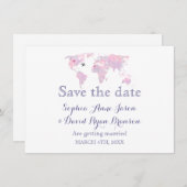 トラベルウェディング　水彩世界地図　Save the Date 招待状 (正面/裏面)