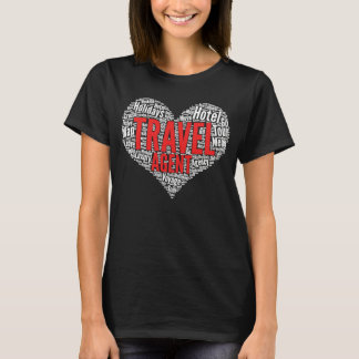 トラベルエージェントハートシェイプワードクラウド Tシャツ