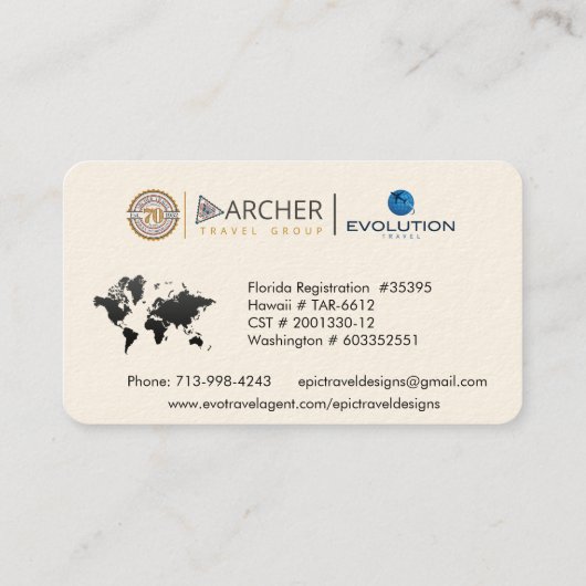 トラベルエージェントワールドマップバケーションウォーターティール（緑がかった色）ビーチ 名刺 (裏面)