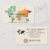 トラベルエージェントワールドマップバケーションウォーターティール(緑がかった色)ビーチ 名刺 (正面/裏面)