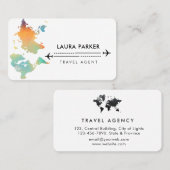 トラベルエージェントワールドマップバケーションウォーターティール（緑がかった色）ビーチB 名刺 (正面/裏面)