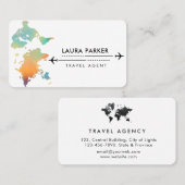 トラベルエージェントワールドマップバケーションウォーターティール(緑がかった色)ビーチB 名刺 (正面/裏面)
