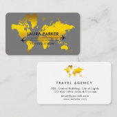 トラベルエージェントワールドマップバケーション金ゴールドグリッター 名刺 (正面/裏面)