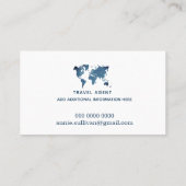 トラベルエージェント。ブルーワールドマップと飛行機 名刺 (裏面)