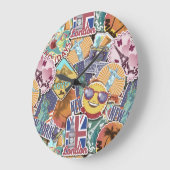 トラベルカラフルシールのパターン ラージ壁時計 (傾斜)