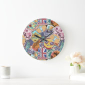トラベルカラフルシールのパターン ラージ壁時計 (ホーム)