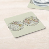 トラベルグローブマップアース1916ワールドアトラス スクエアペーパーコースター (アングル)