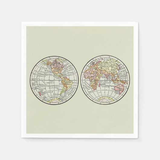 トラベルグローブマップアース1916ワールドアトラス スタンダードカクテルナプキン (正面)