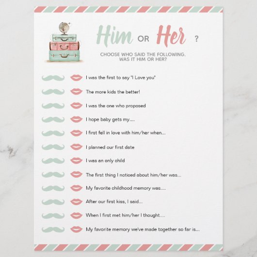 トラベルシャワーテーマベビーブライダル彼または彼女のゲーム (正面)