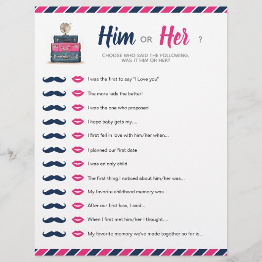 トラベルシャワーテーマベビーブライダル彼または彼女のゲーム (正面)