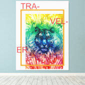 トラベルジャングルワイルドタイガー熱帯葉 キャンバスプリント (インサイチュ (ウッドフロア))