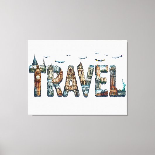 トラベルタイポグラフィウォールアート キャンバスプリント (正面)