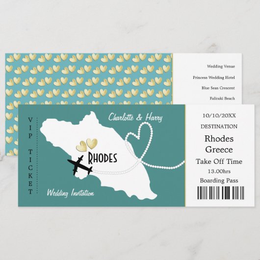 トラベルチケット搭乗パスローズギ結婚リシャズ 招待状 (正面/裏面)